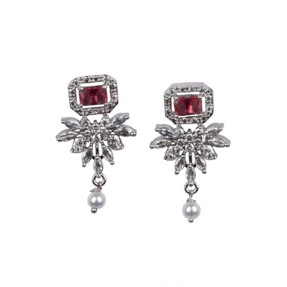 Women's Brass Silver Plated Necklace set (Red)