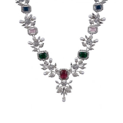 Women's Brass Silver Plated Necklace set (Multicolor)