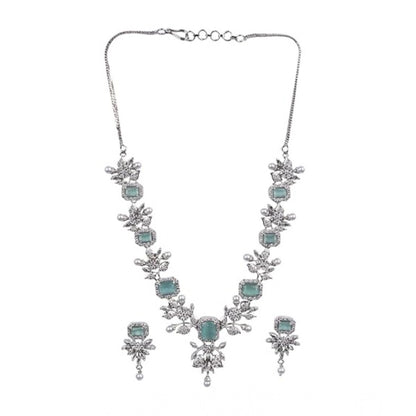 Women's Brass Silver Plated Necklace set (Turquoise)