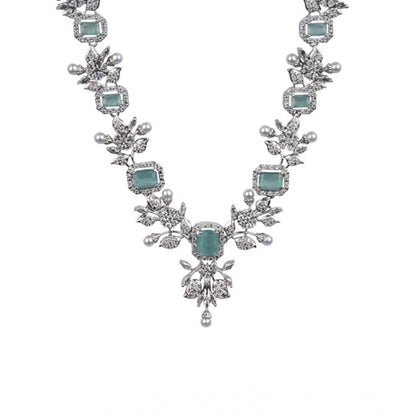 Women's Brass Silver Plated Necklace set (Turquoise)