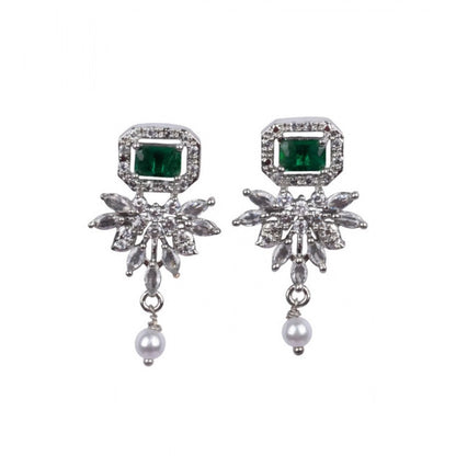 Women's Brass Silver Plated Necklace set (Green)