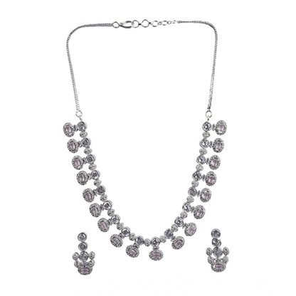 Women's Brass Silver Plated Necklace set (White)
