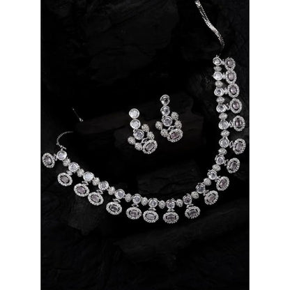 Women's Brass Silver Plated Necklace set (White)