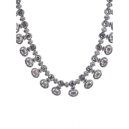 Women's Brass Silver Plated Necklace set (White)