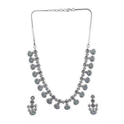 Women's Brass Silver Plated Necklace set (Turquoise)