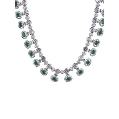 Women's Brass Silver Plated Necklace set (Green)