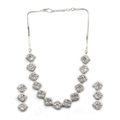 Women's Brass Silver Plated Necklace set (White)