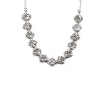 Women's Brass Silver Plated Necklace set (White)