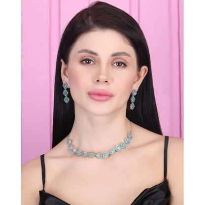 Women's Brass Silver Plated Necklace set (Turquoise)