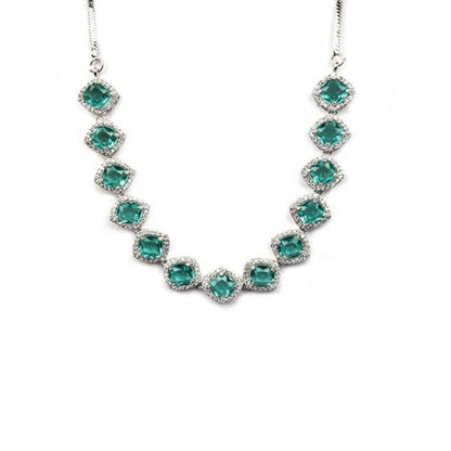 Women's Brass Silver Plated Necklace set (Green)