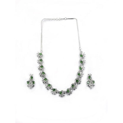 Women's Brass Silver Plated Necklace set (Green)