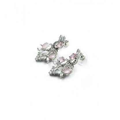 Women's Brass Silver Plated Necklace set (Pink)
