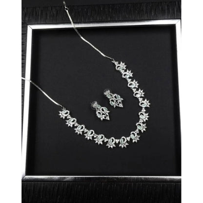 Women's Brass Silver Plated Necklace set (Turquoise)