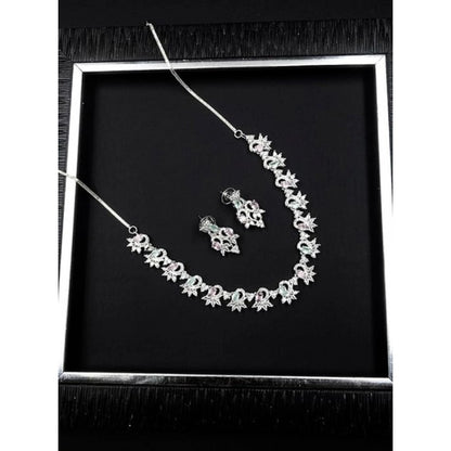 Women's Brass Silver Plated Necklace set (Multicolor)