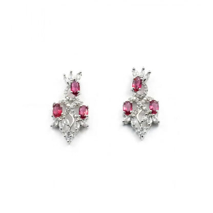 Women's Brass Silver Plated Necklace set (Red)