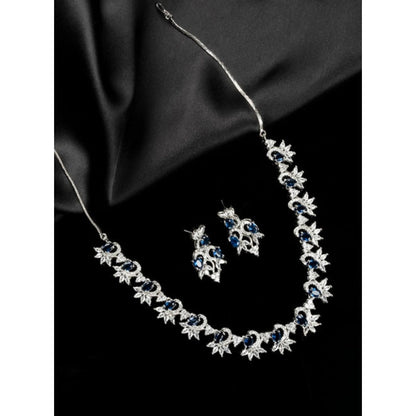 Women's Brass Silver Plated Necklace set (Blue)