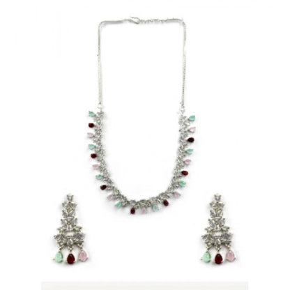 Women's Brass Silver Plated Necklace set (Multicolor)