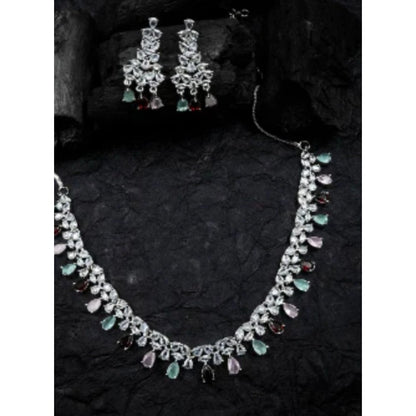 Women's Brass Silver Plated Necklace set (Multicolor)