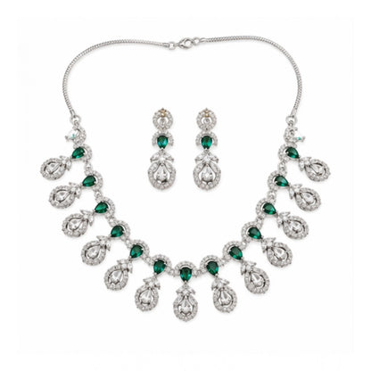 Women's Brass Silver Plated Necklace set (Green)