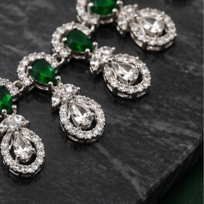 Women's Brass Silver Plated Necklace set (Green)