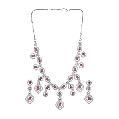 Women's Brass Silver Plated Necklace set (Red)