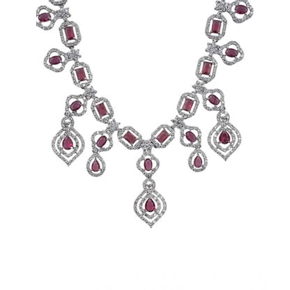 Women's Brass Silver Plated Necklace set (Red)