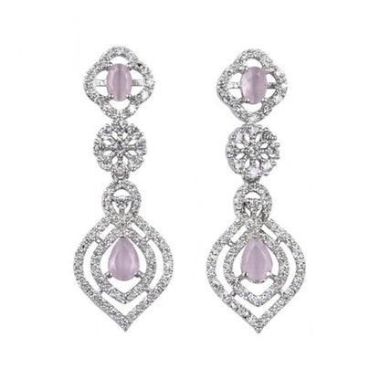 Women's Brass Silver Plated Necklace set (Pink)