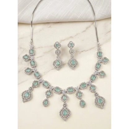 Women's Brass Silver Plated Necklace set (Turquoise)