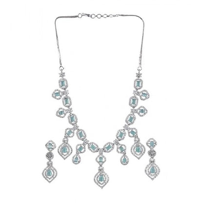 Women's Brass Silver Plated Necklace set (Turquoise)