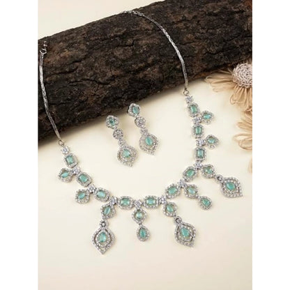 Women's Brass Silver Plated Necklace set (Turquoise)