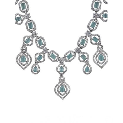 Women's Brass Silver Plated Necklace set (Turquoise)