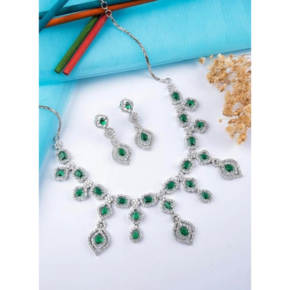 Women's Brass Silver Plated Necklace set (Green)