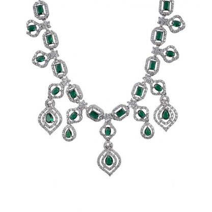 Women's Brass Silver Plated Necklace set (Green)