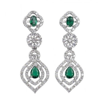 Women's Brass Silver Plated Necklace set (Green)