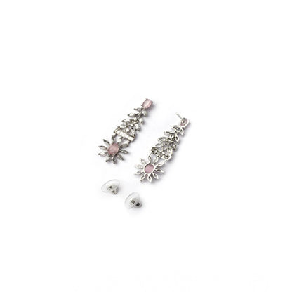 Women's Brass Silver Plated Necklace set (Pink)