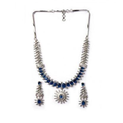 Women's Brass Silver Plated Necklace set (Blue)