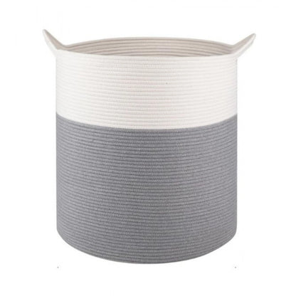 Cotton 12x14 Inch-1 Pcs Storage Basket For Clothes With Out Lid (Gray-White)