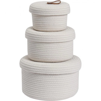 Cotton 3 Pcs Set Roti Box Storage Basket With Lid (White)