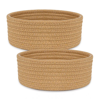 Cotton 8x3 Inch Round 2 Set Bedside Organizer With Out Lid (Beige)