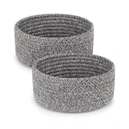 Cotton 8x3 Inch Kidi Round 2 Set Bedside Organizer With Out Lid (Black)