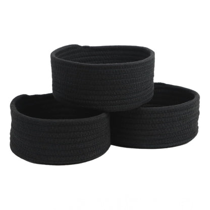 Cotton 8x3 Inch Round 3 Set Bedside Organizer With Out Lid (Black)