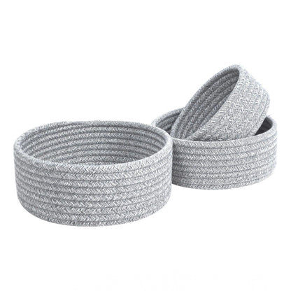 Cotton 8x3 Inch Kidi Round 3 Set Bedside Organizer With Out Lid (Gray)