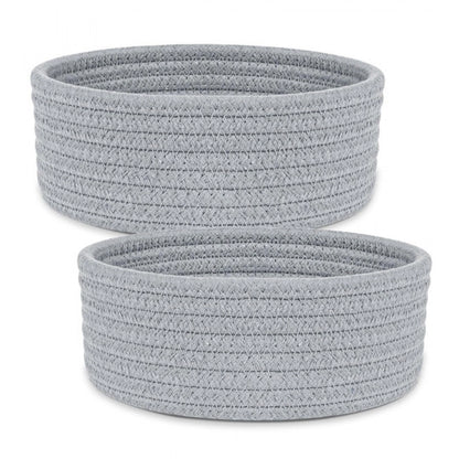 Cotton 8x3 Inch Round 2 Set Bedside Organizer With Out Lid (Gray)