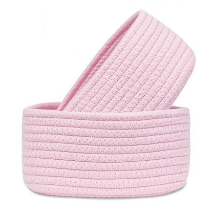 Cotton 8x3 Inch Round 2 Set Bedside Organizer With Out Lid (Pink)