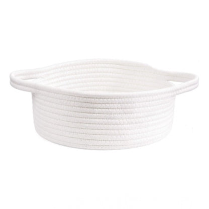 Cotton 8x3 Inch Round Bedside Organizer With Out Lid (White)