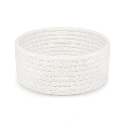 Cotton 8x3 Inch Round 1 Pcs Bedside Organizer With Out Lid (White)