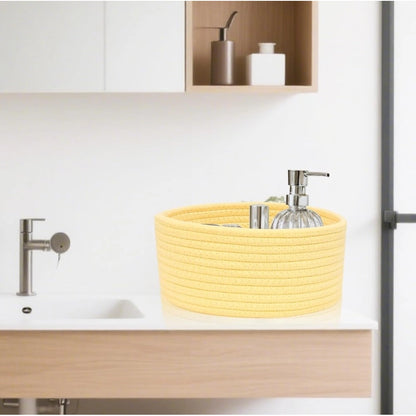 Cotton 8x3 Inch Round 1 Pcs Bedside Organizer With Out Lid (Yellow)