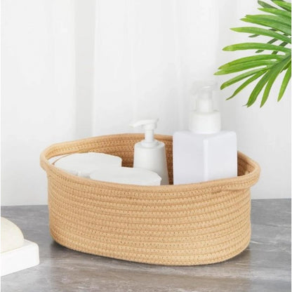 Cotton 2 Pcs 10x7x4 Inch Oval Storage Basket For Clothes (Beige)