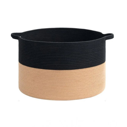 Cotton Pack Of_1 16x14 Inch Storage Basket For Clothes With Out Lid (Black-Beige)