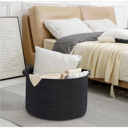 Cotton Pack Of_1 14x12 Inch Storage Basket For Clothes With Out Lid (Black)